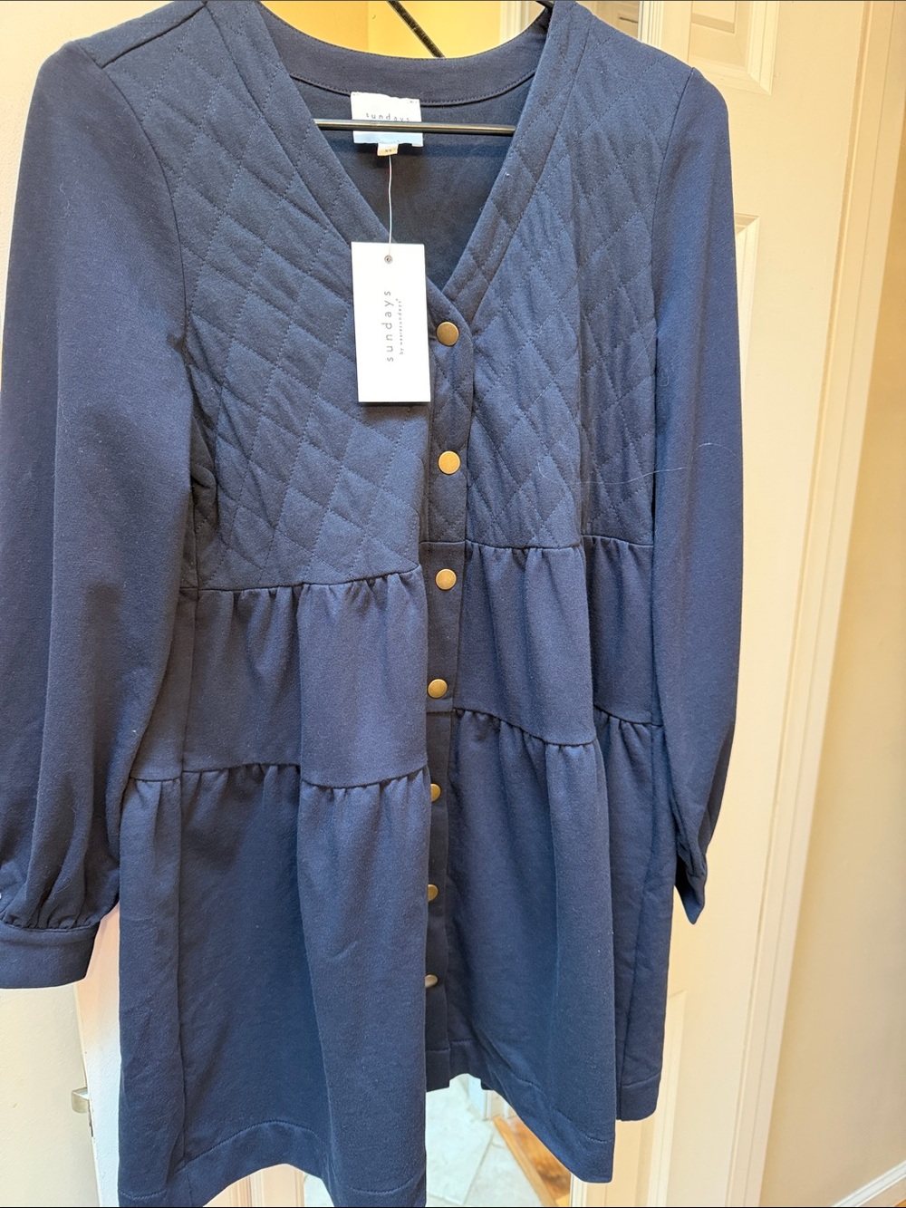 Sundays Navy Quilted Tiered Button-Front Dress